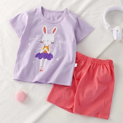 Summer Children Suits For Girls Short Sleeve Sets For Baby Girls Two Clothes T-shirt + Shorts Sets Toddler Clothing