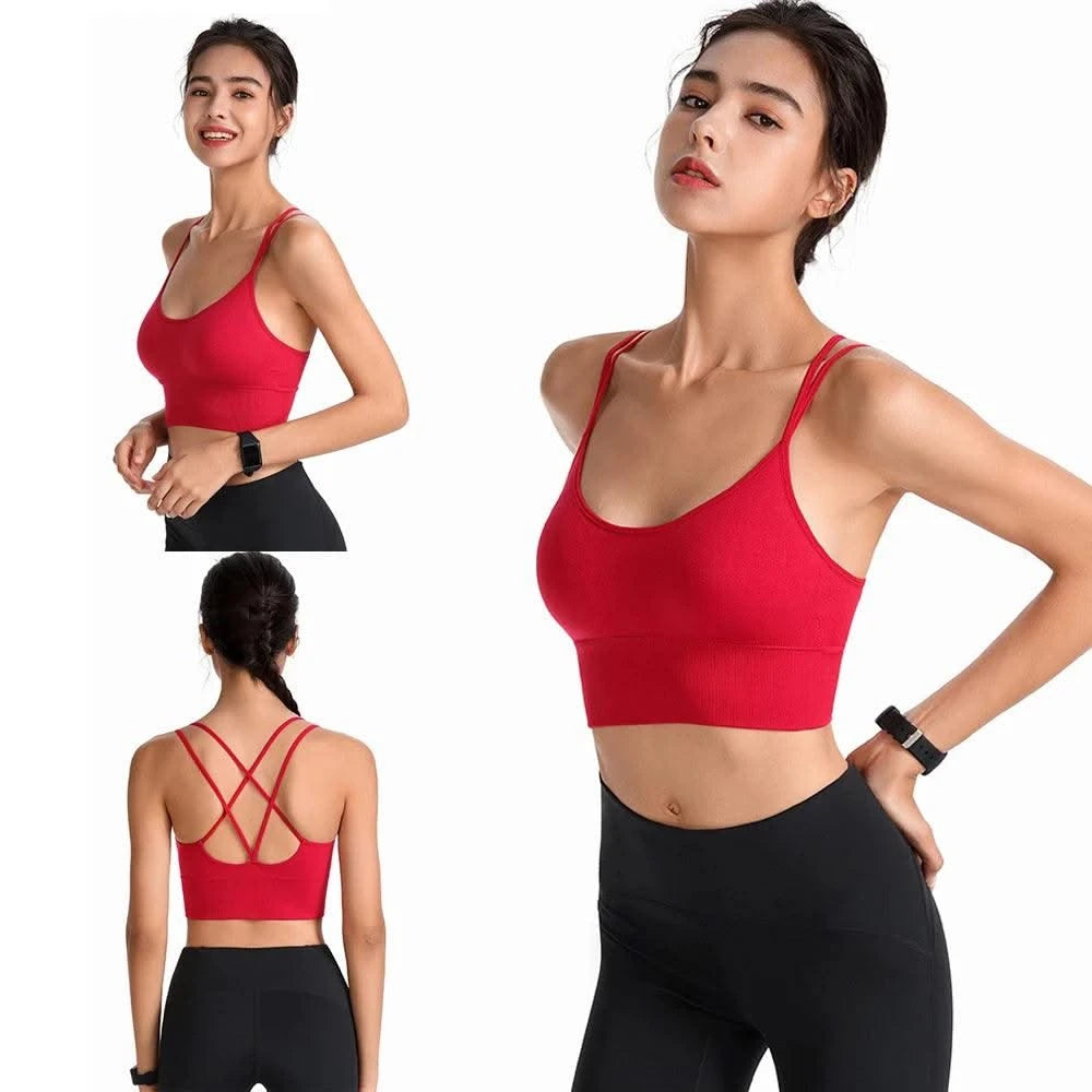 Women Strappy Sports Bras Padded Fitness Yoga Vest