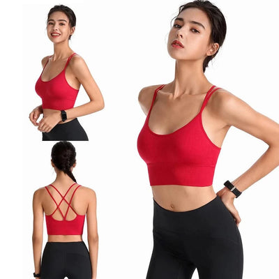 Women Strappy Sports Bras Padded Fitness Yoga Vest