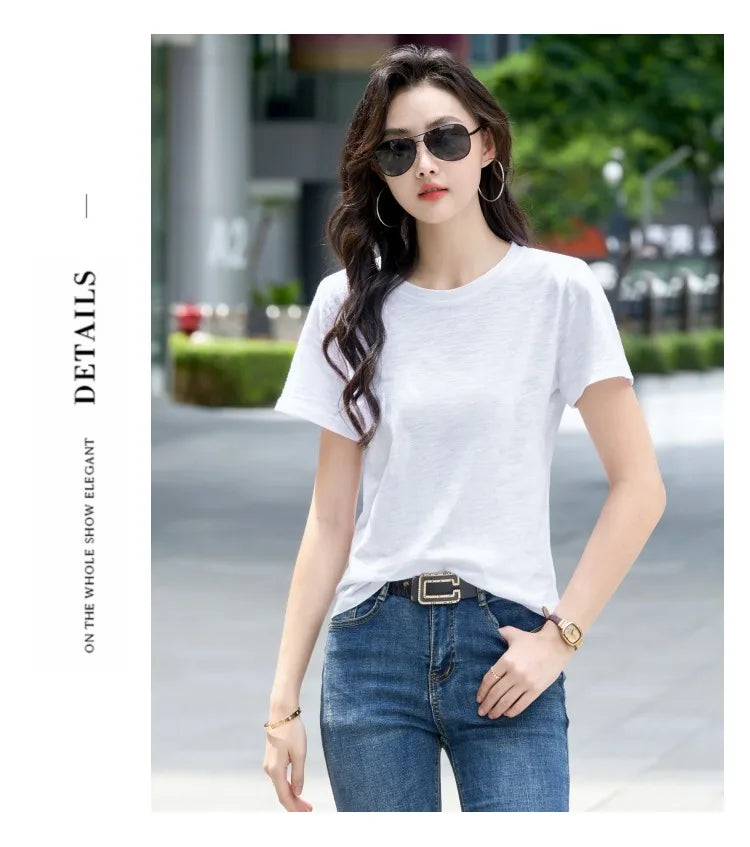 Oversized Summer T shirts for Women Casual Female Korean Streetwear Tees Unisex Basic Solid Young Cool Tops