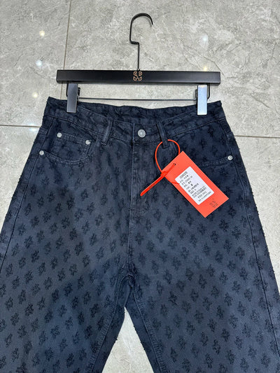 European Designer Jeans Men Ripped Holes Washed Baggy Pants New Fall Straight Fit Wide Leg Bottoms