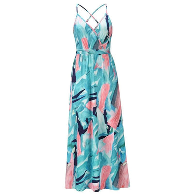 Floral Dress Women's Summer Dress Sexy Backless V-neck Suspender Long Dress