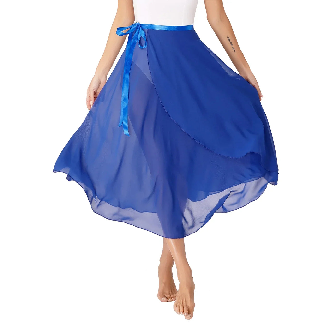 Womens Chiffon Lace-Up Flowy Skirt Ballet Modern Dance Training Costume Summer Solid Color High Waist Boho Midi Skirts Elegant