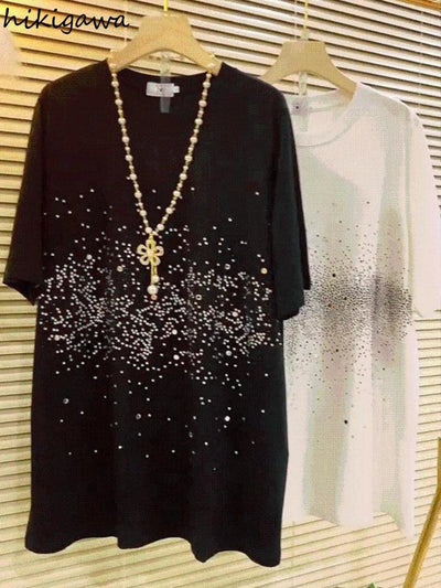 Shirts for Women Summer Oversized Tshirts Y2k Tops Chic Diamond Fashion Tees O-neck Short Sleeve T Shirts 2025 Ropa Mujer 27w414