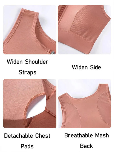 Plus Size Sports Bra for Women High-Strength Shock-Absorbing Gathering Top Running Zipper No Steel Bracket Underwear Yoga Vest