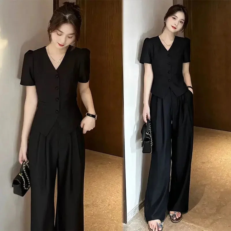 Wear To Work Office Wide Leg Trousers Woman Suits Blazer and Pant Sets for Women 2 Pieces Professional Summer 2024 Promotion D