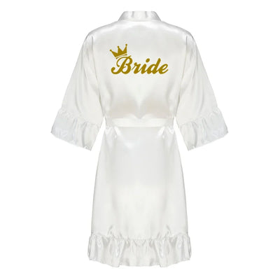 Satin Silk Robes Plus Size Wedding Bathrobe Bride Bridesmaid Mother Maid of Honor Gown Women Ruffle Bathrobe