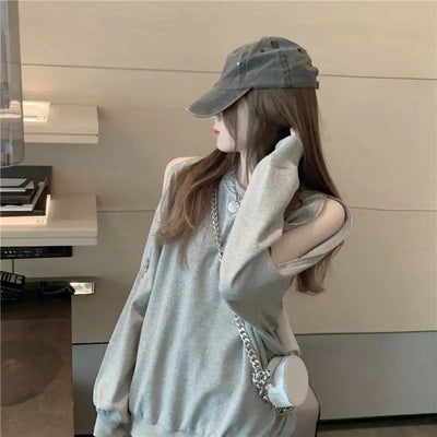 Woman T-shirt Black Plain Top for Women Loose Off Tshirt Shoulder Sexy Designer 2024 New Arrivals Korea Clothing Stylish Alt Tee