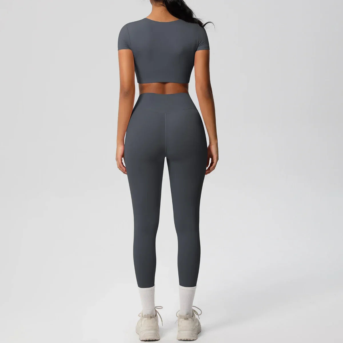 Yoga Set 2 Pieces Women Tracksuits Workout Sportswear Gym Clothing Fitness Short Sleeve With Padded High Waist Leggings Suits
