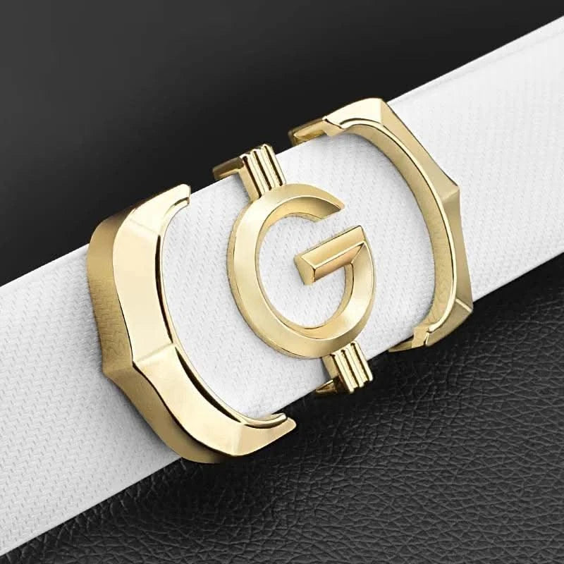 High quality genuine leather fashion G Designer belts men | Cowskin casual white Waist Strap