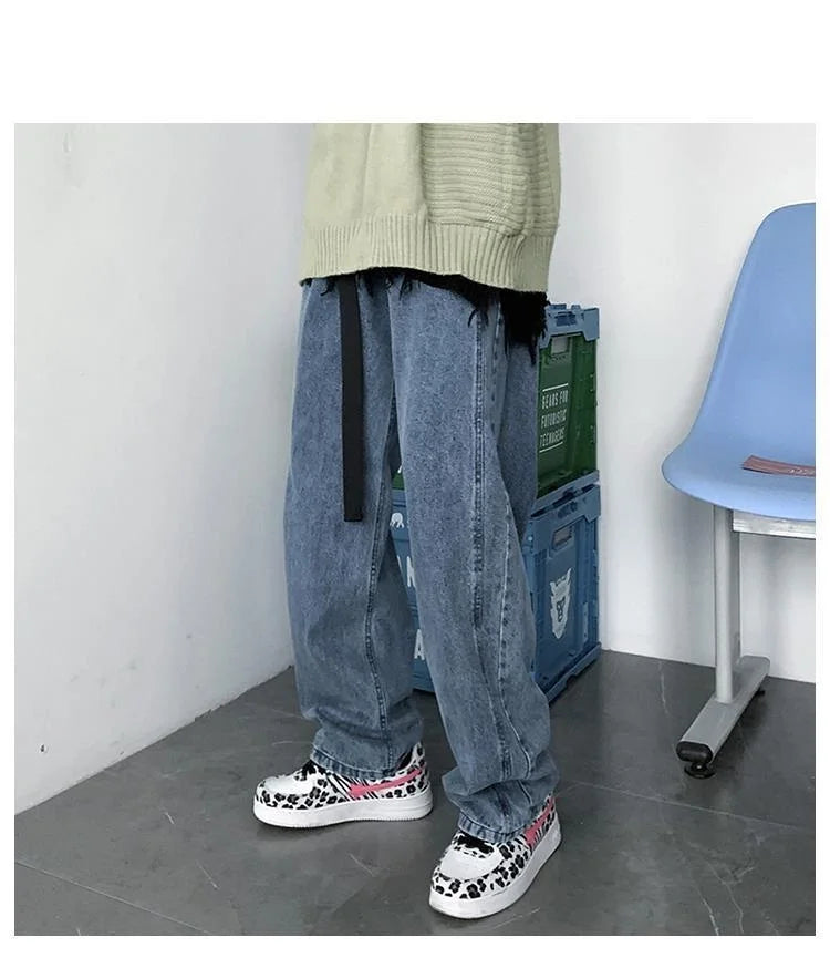 Men's Jeans 2025 Spring Autumn Korean Wide Leg Pants Fashion High Street Loose Straight Denim Trousers Male Clothing pants