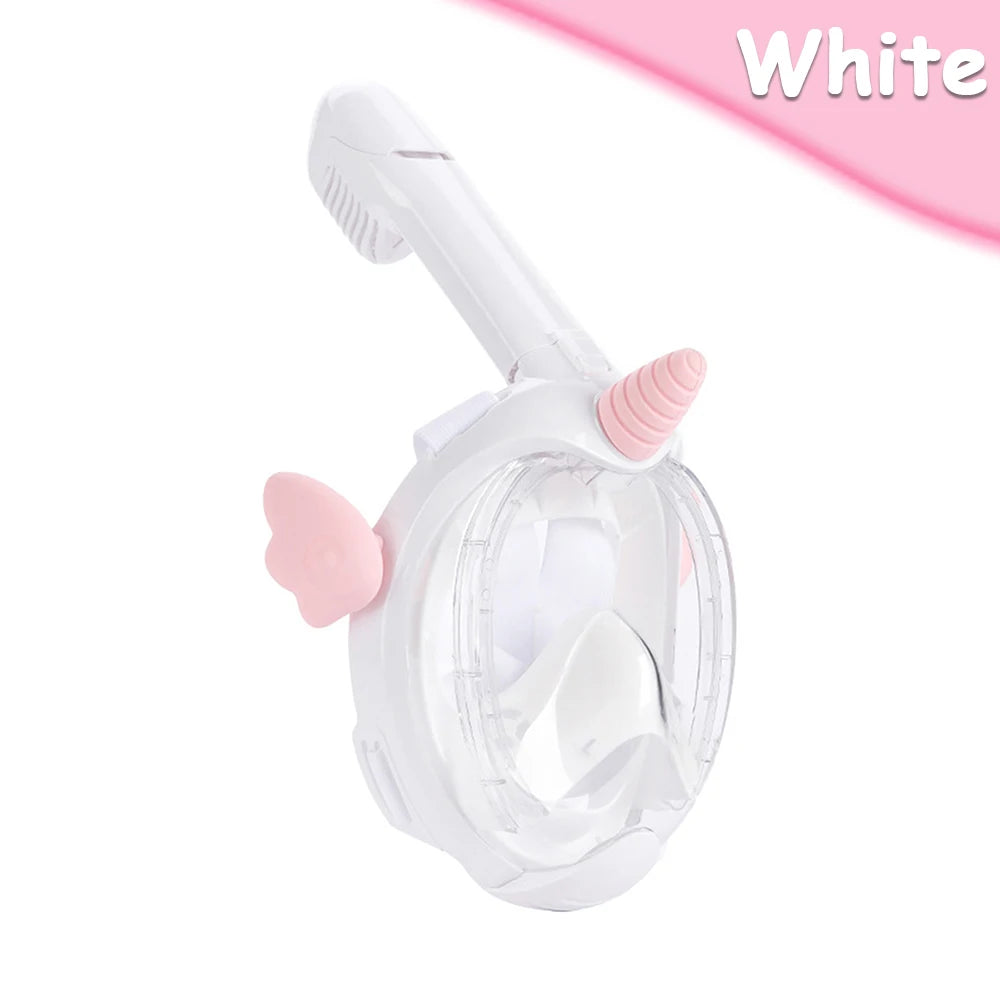 Unicorn Full Face Snorkel Mask Kids Anti-Fog Waterproof Safe Design Single Breathing Hose Comfort Fit Children Underwater Swim