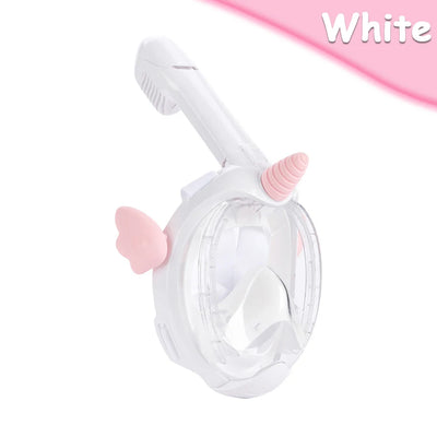 Unicorn Full Face Snorkel Mask Kids Anti-Fog Waterproof Safe Design Single Breathing Hose Comfort Fit Children Underwater Swim