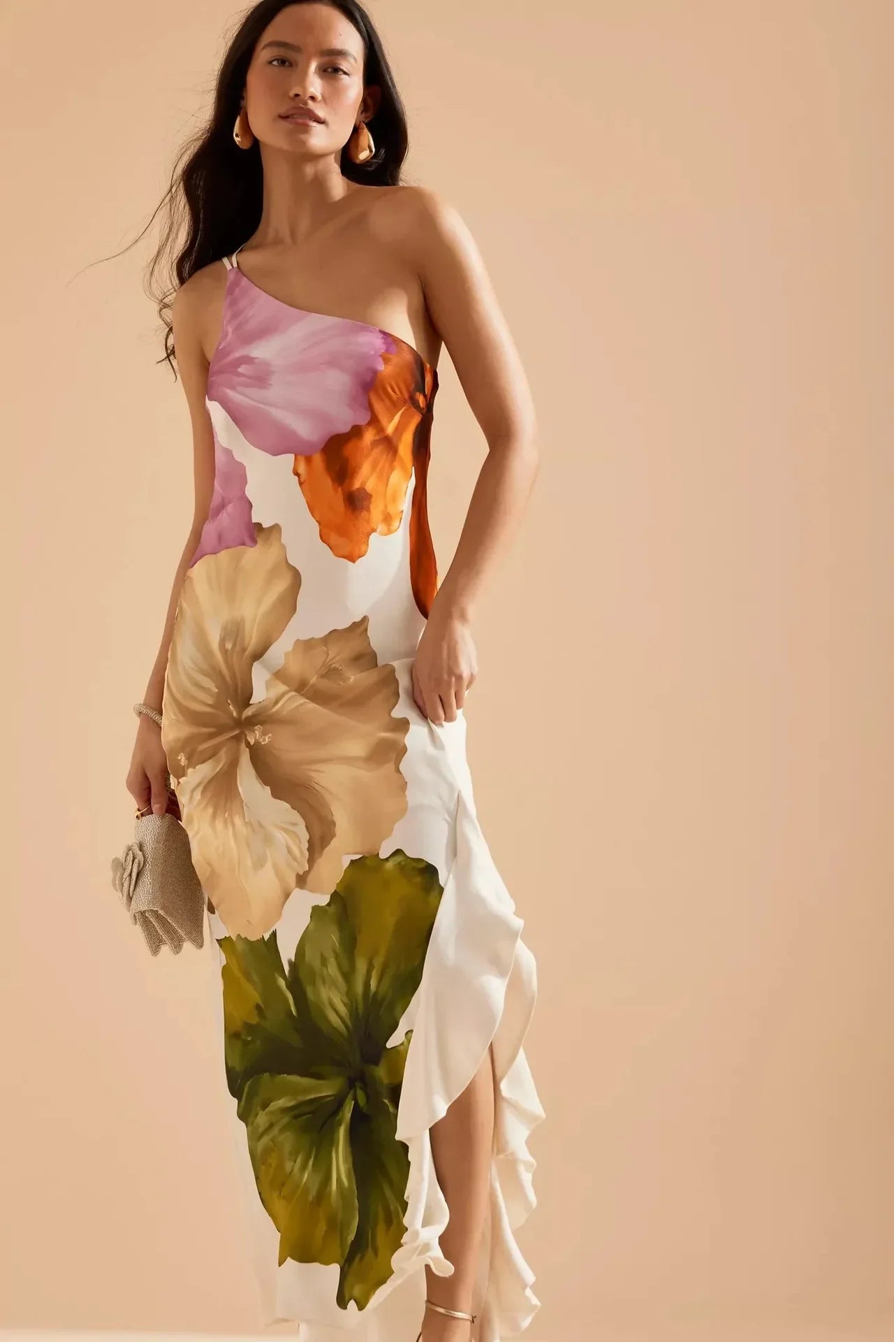Women's Dress 2025 New Summer Floral Print One-shoulder Elegant Party Evening Maxi Dresses Fashion Vacation Beach Dress