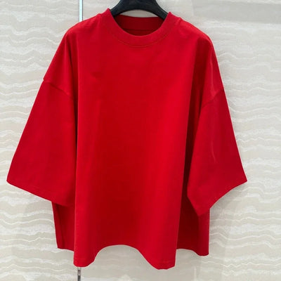 100% Cotton White Top Shoulder-loose High-end Short-sleeved Women T-shirt