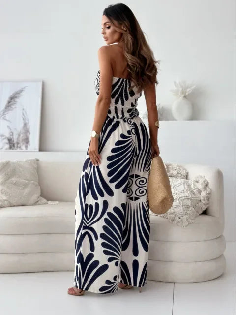 Jumpsuit for Women Fashionable Printed Tube Top Waisted Wide-leg Trousers Elegant One Pieces Jumpsuit for Women