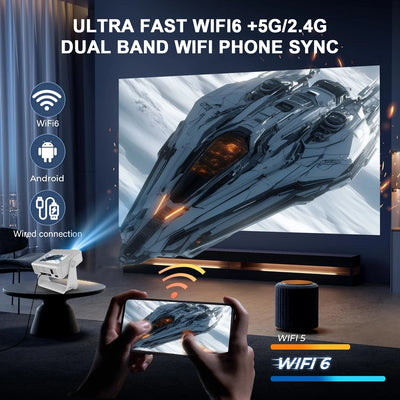Portable Projector 4K Supported 1080P 8'' Touchscreen WiFi Bluetooth 180° Rotation USB HDMI Party UK EU US Plug Stunning Display
