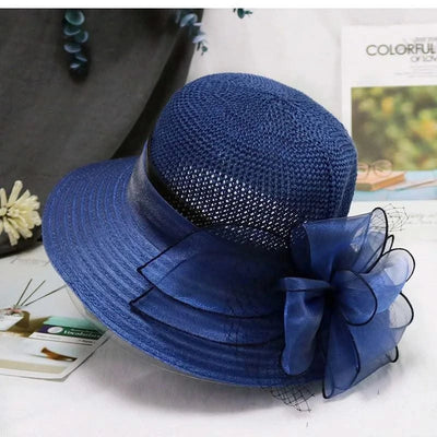 Summer Women Organza flower mesh sunshade hat