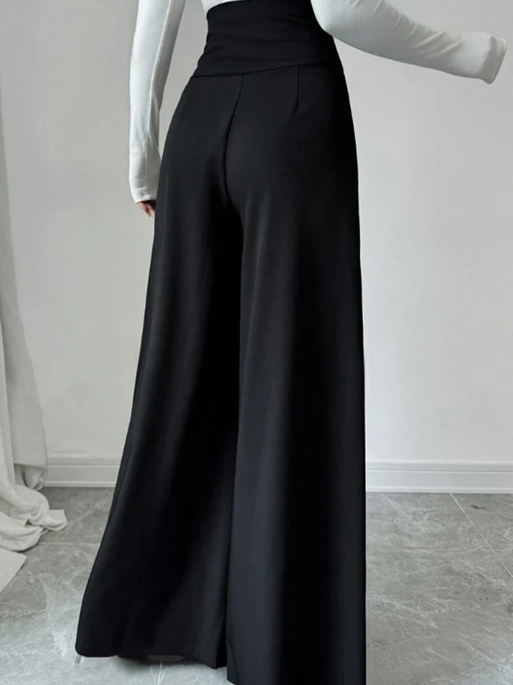 Women's Fashionable and Elegant Solid Color Wide-Leg Pants for Spring and Autumn, High Waisted Pants