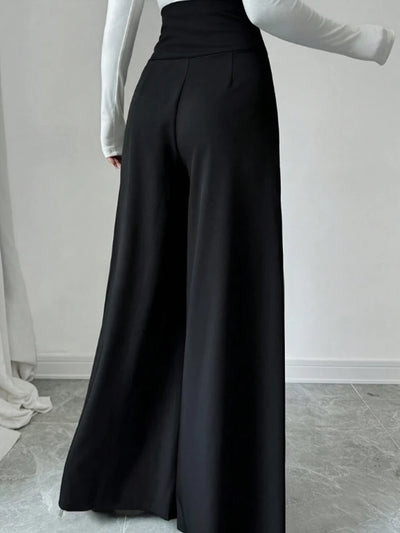 Women's Fashionable and Elegant Solid Color Wide-Leg Pants for Spring and Autumn, High Waisted Pants
