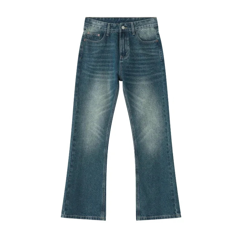 Jeans Denim Pants Men Long Flare Pant Straight Trousers High Waist Casual Regular Pockets Slim Fit Splice Simple Autumn 2024