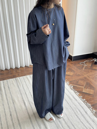 2025 Women Spring Two Pieces Suits Long Sleeve Cotton Blouses With Long Pants Wide Leg Two Pieces Sets Boho Suits Ladies Outfits