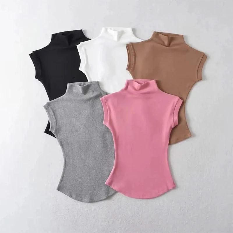 Women Turtleneck Sleeveless T-Shirts Tops