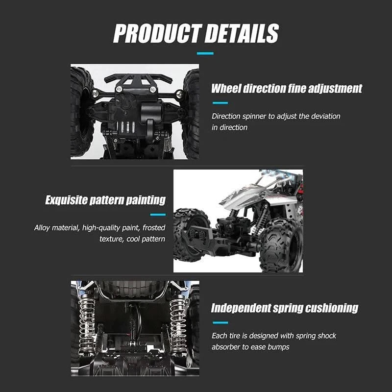 1:10 4WD RC Car With Led Lights Remote Control Cars Buggy Off Road 4x4 Radio Control Alloy Trucks Boys Toys for Chil