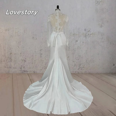 Custom Wedding Dresses High Neck Mermaid Bride Robe