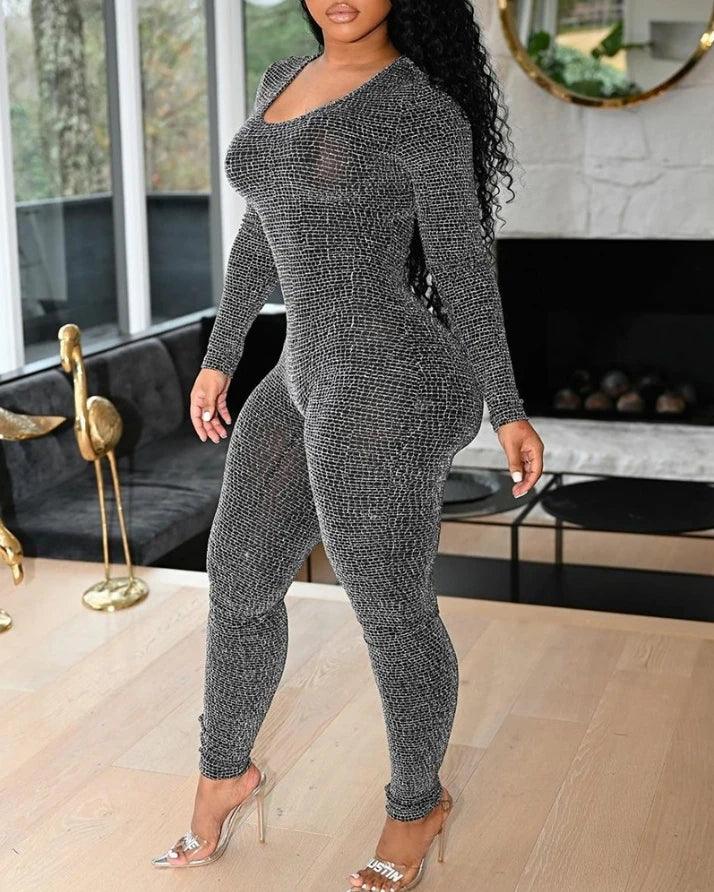 Jumpsuit woman for Woman 2025 Sexy Skinny Allover Print Lace-Up Side Long Sleeve Jumpsuits Tight sexy women's cross tie Jumpsuit