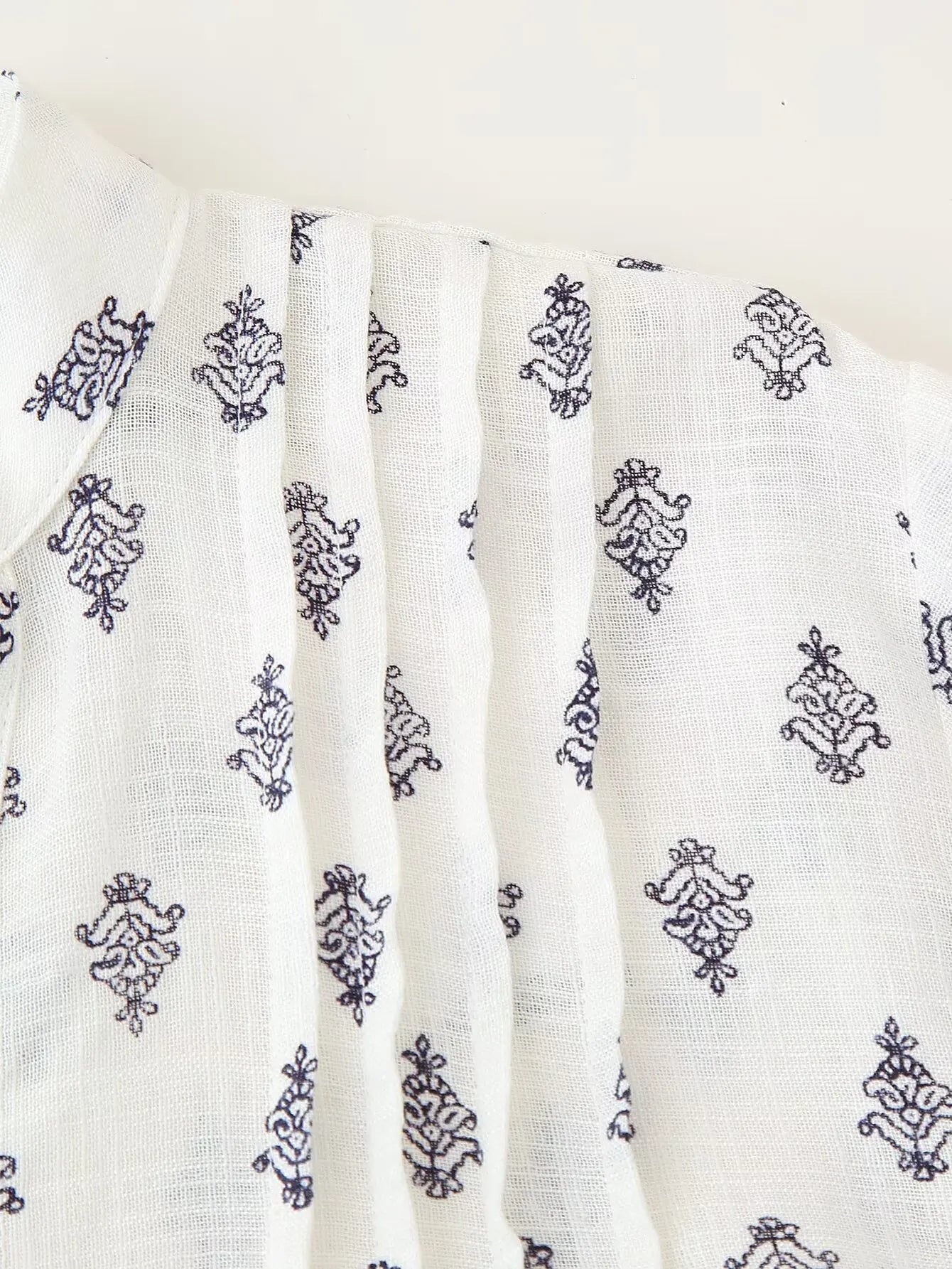 2025 Women's New Fashion Hundred Tops Puffy Sleeve Cotton Linen Printed Shirt
