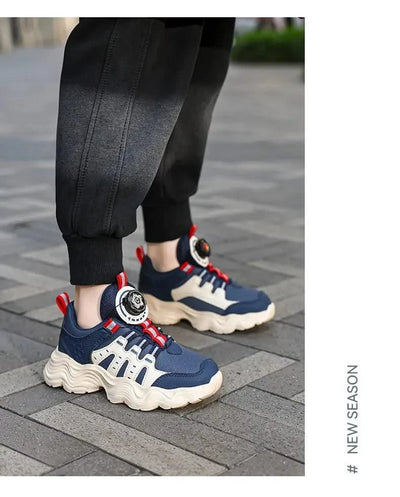 Children's Sports Shoes New Fashion Boys' Casual Sneakers Soft Soled Boys' and Girls' Rotating Buckle Anti Slip Running Shoes