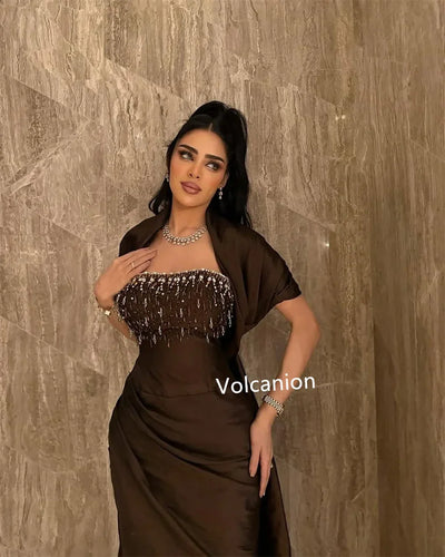Customized Pleat Sequined Sheath Strapless Midi Dresses Bespoke Occasion Evening Fashion Formal High Quality