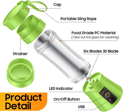 New Mini Portable Blender Bottle USB 6 Blades Fruit Fresh Juicer Smoothies Mixer Machine Crusher Food Processor for Kitchen
