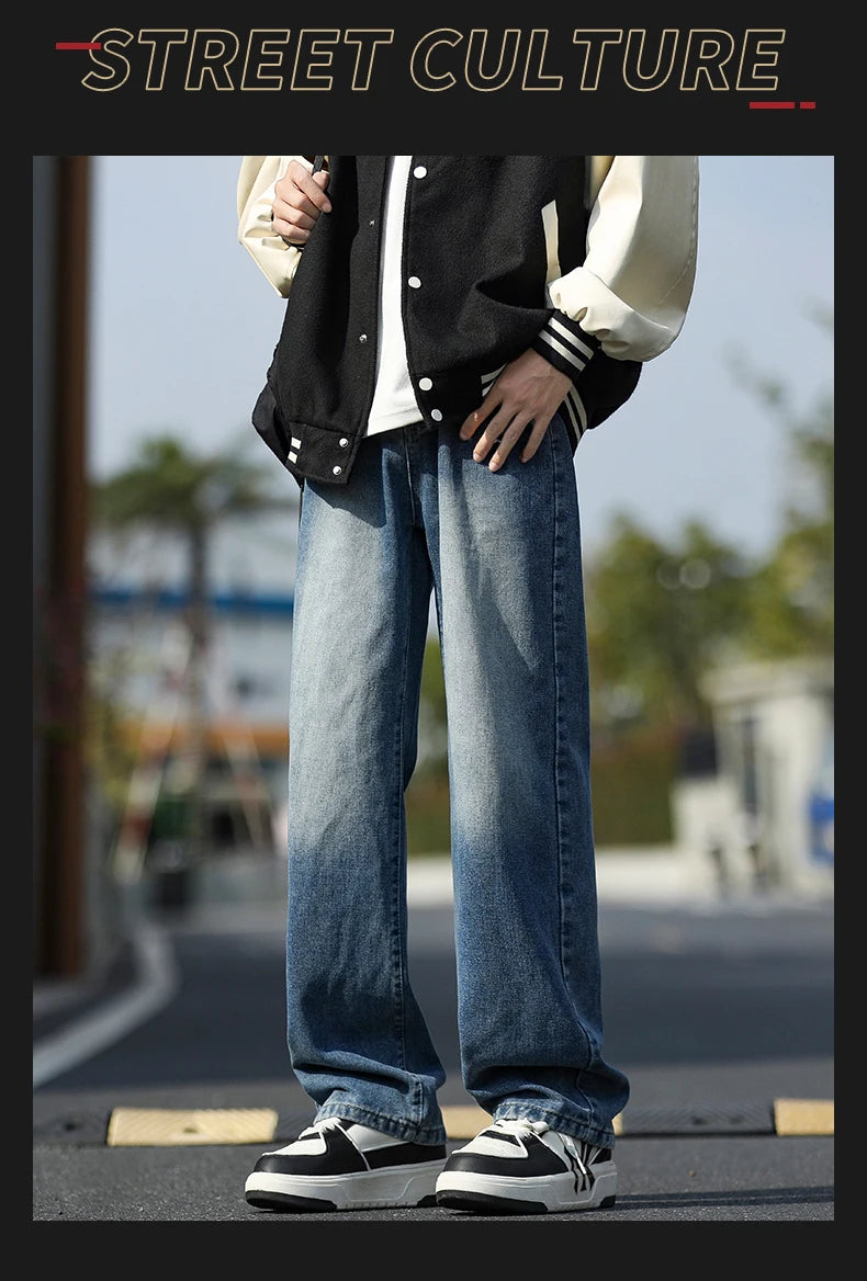 2025 New Men's Baggy Casual Jeans Male High Street Straight Leg Denim Pants American Classic Retro Autumn Casual Long Trousers