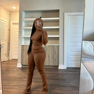 2 Two Piece Lounge Wear for Women 2024 Loungewear With Headband Yoga Outfit Long Sleeve Tops and Flare Pants Sets Tracksuit