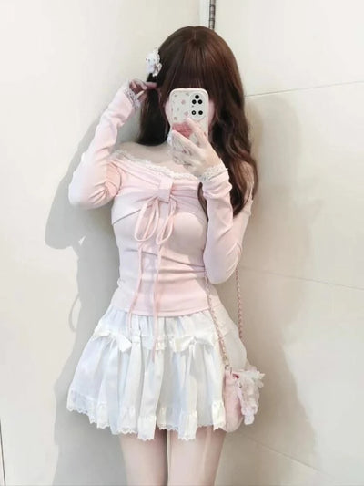 Design Sweet Off Shoulder Pink T-Shirts Women