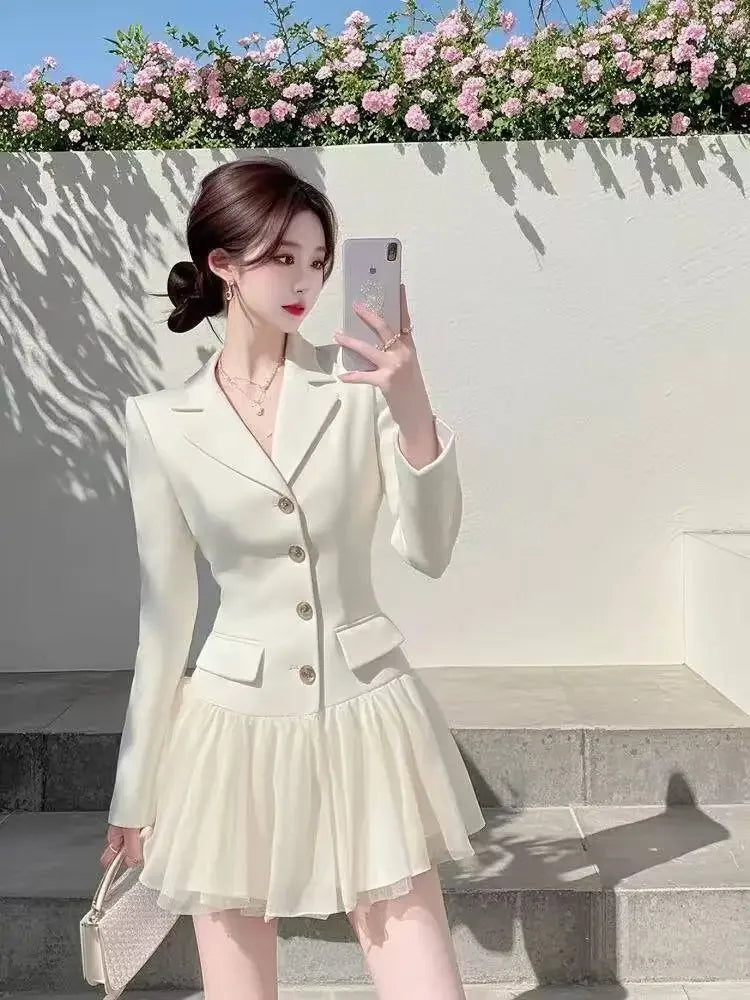 2025 Spring New Korean Elegant Fashion OL Blazer Dresses For Women Single Breasted Slim Bussiness Work Dress Ladies Vestidos
