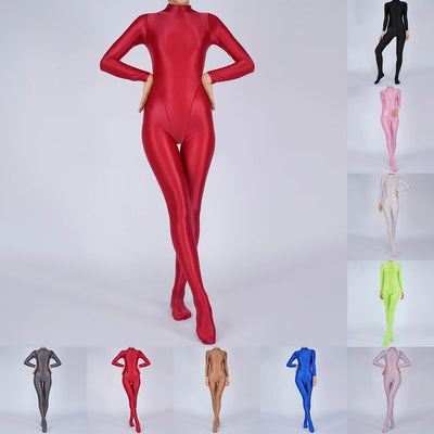 Sexy Womens Glossy Shiny Silky Tights Swimsuit Leggings Bodysuit Jumpsuit Ladies Elasticity Breathable Leotard Sleeping Romper