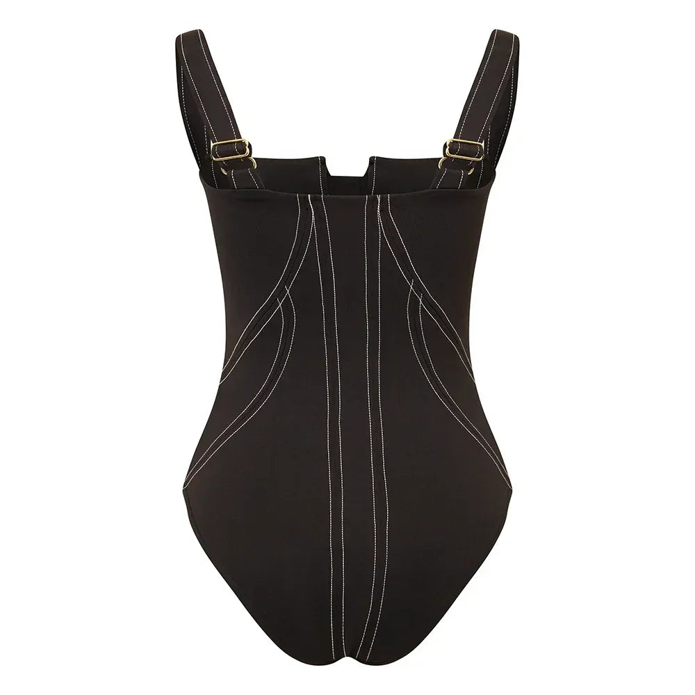 FLAXMAKER Pockets One Piece Swimsuit and Pants Women Swimwear Bodysuit Dress
