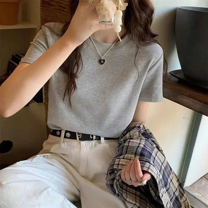 Oversized Summer T Shirts For Women Men Brown Casual Female Korean Streetwear Tees Unisex Basic Solid Young Cool Tops 2025