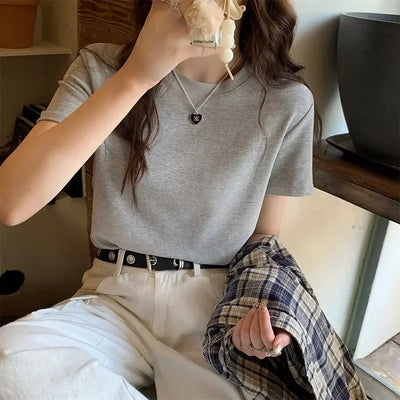 Oversized Summer T Shirts For Women Men Brown Casual Female Korean Streetwear Tees Unisex Basic Solid Young Cool Tops 2025
