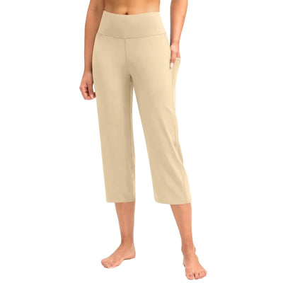 Women  Elastic High Waist 3/4 Pant Casual Active  Fit Wide Capris Leg Pants Trousers With Pockets Pants Woman брюки женские