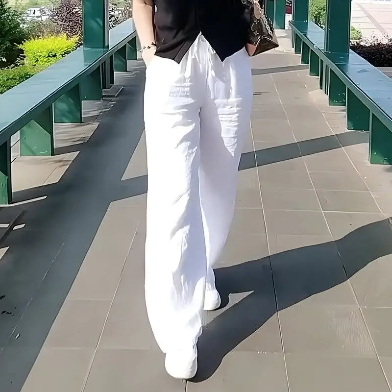 Niche White Cotton and Linen Wide-leg Pants Women's 2025 Spring Thin Versatile Loose Casual Straight Cotton and Linen Trousers