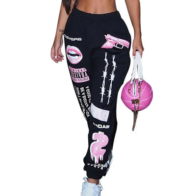 2024 New Women Fashion Elastic Waist Sports Casual Harem Pants Femme Joggers Trouser Printed Sweatpants
