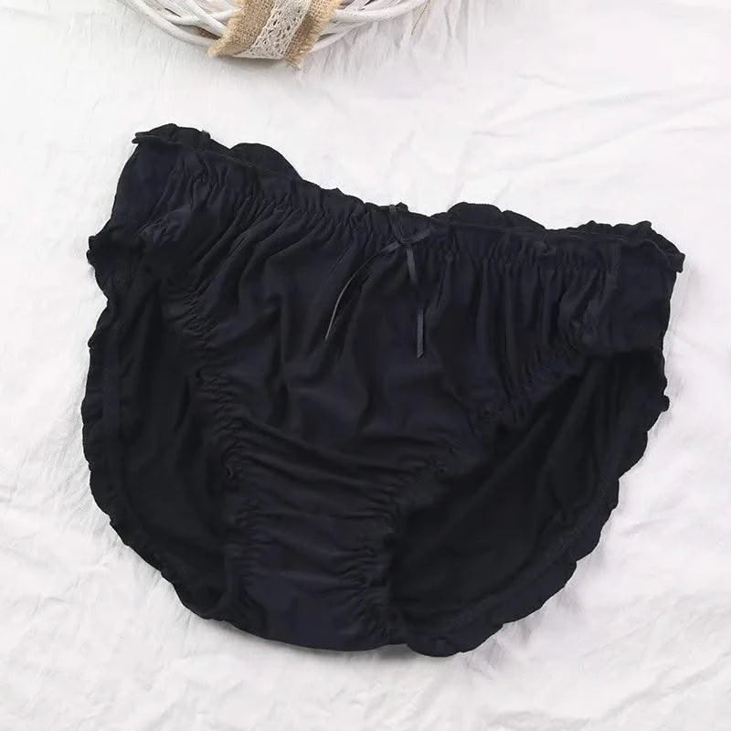 Large Size Mid Waist Panties For Women Ladies Breathable Underwear Briefs Elastic Comfortable Sexy Ruffles Underwear Lingerie