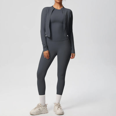 Women Sportswear Yoga Set Workout Clothes Athletic Wear Sports Gym Legging Fitness Top Long Sleeve Yoga Suit ﻿