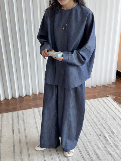 2025 Women Spring Two Pieces Suits Long Sleeve Cotton Blouses With Long Pants Wide Leg Two Pieces Sets Boho Suits Ladies Outfits
