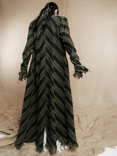[Vibe] Women Blue Striped Burr Denim Long Trench New Turtleneck Long Sleeve Windbreaker Fashion Tide Spring Autumn 2025