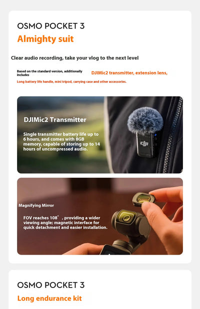 DJI Osmo Pocket 3 Handheld PTZ Smart Travel with An Inch Pocket PTZ Camera Handheld Vlog Camera Outdoorl Gifts